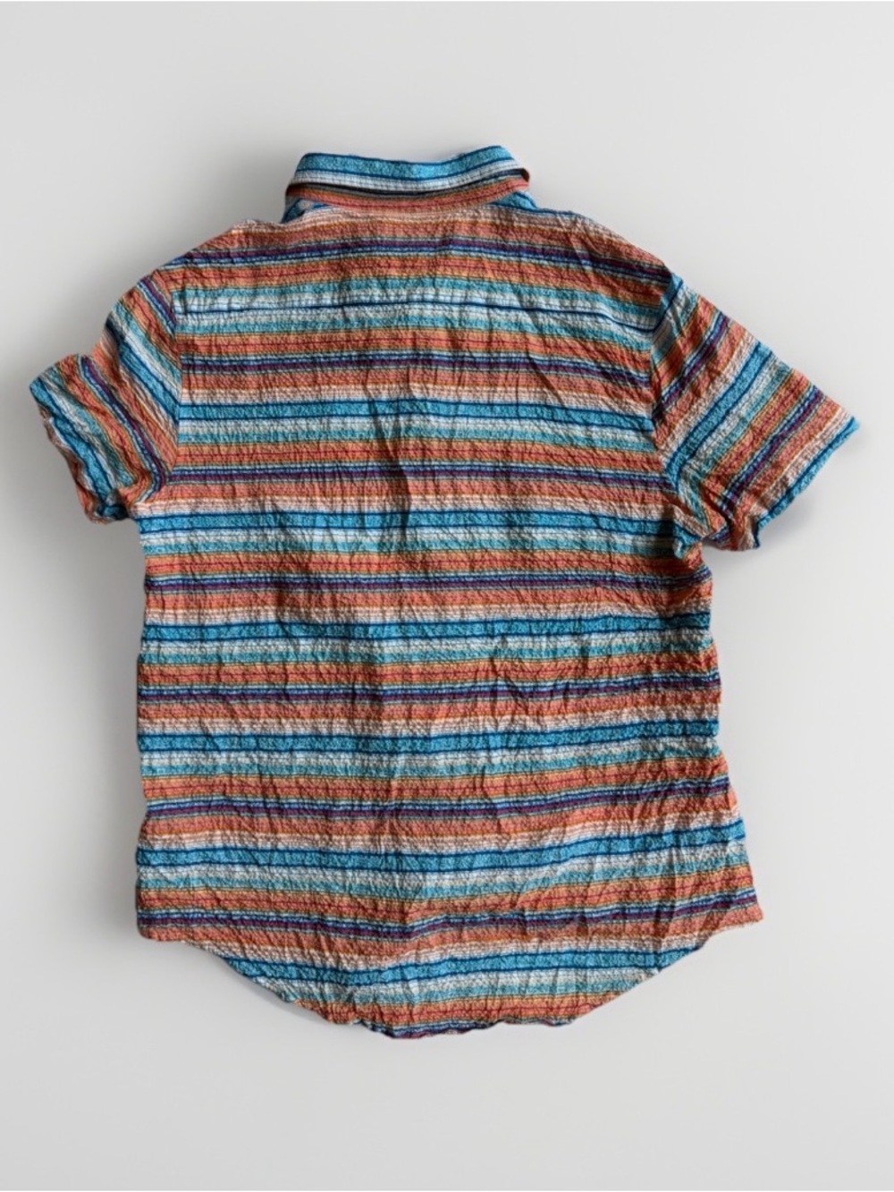 Salty Weekend Multicolor Striped Crinkle Seersucker Button Up Shirt M Festival - Picture 6 of 10